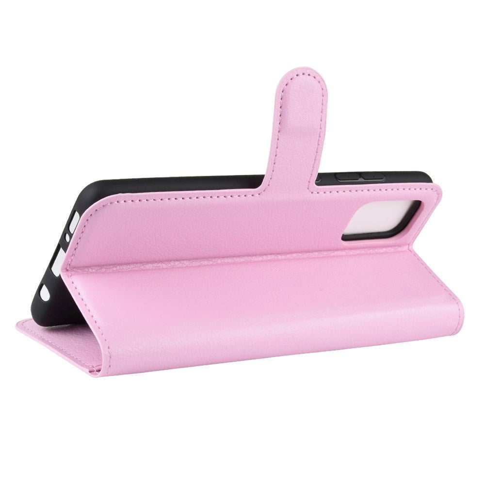 Samsung Galaxy A71 Litchi Læder Cover m. Pung - Lyserød
