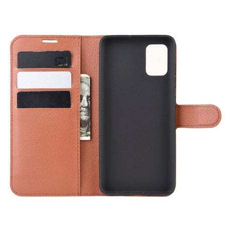 Samsung Galaxy A71 Litchi Læder Cover m. Pung - Brun