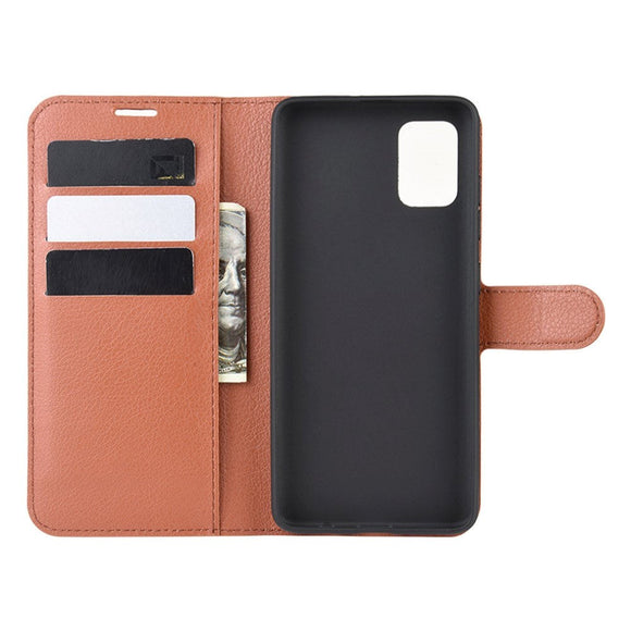 Samsung Galaxy A71 Litchi Læder Cover m. Pung - Brun
