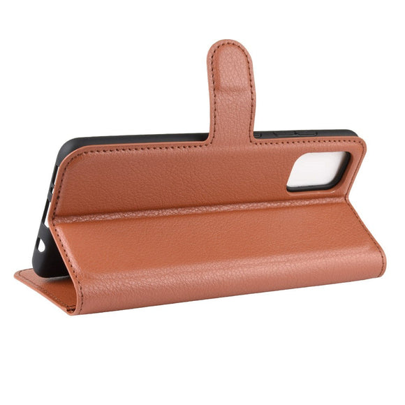 Samsung Galaxy A71 Litchi Læder Cover m. Pung - Brun