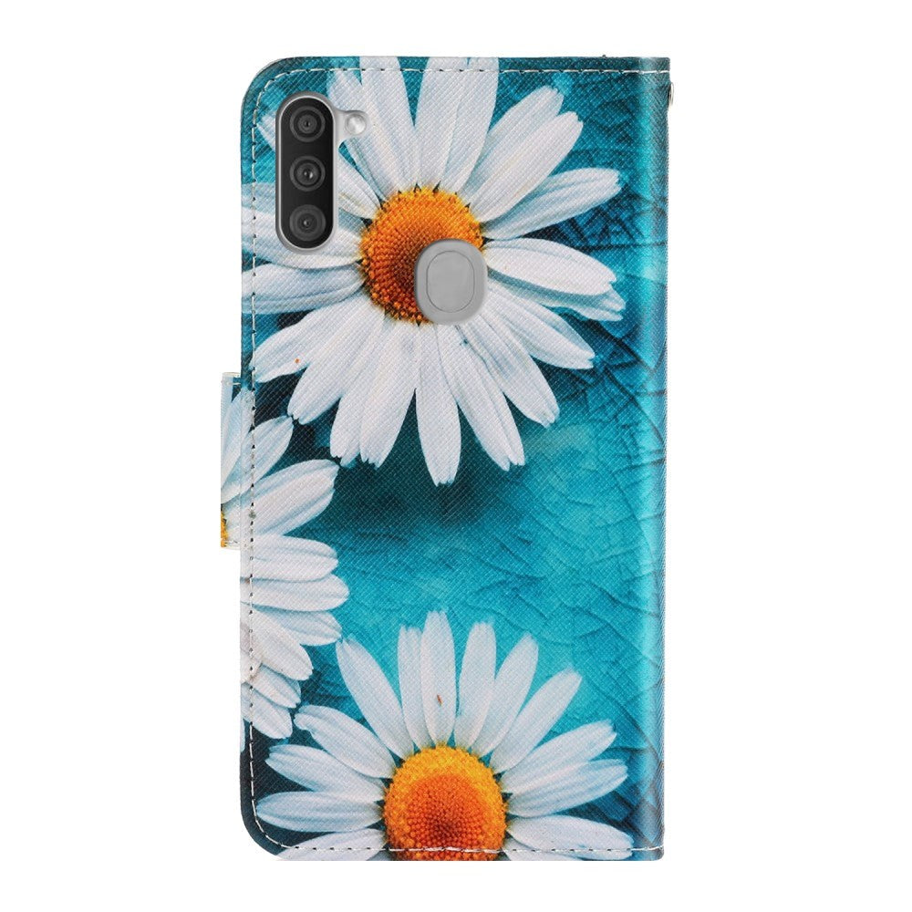 Samsung Galaxy M11 Læder Cover m. Pung - Hvide Blomster