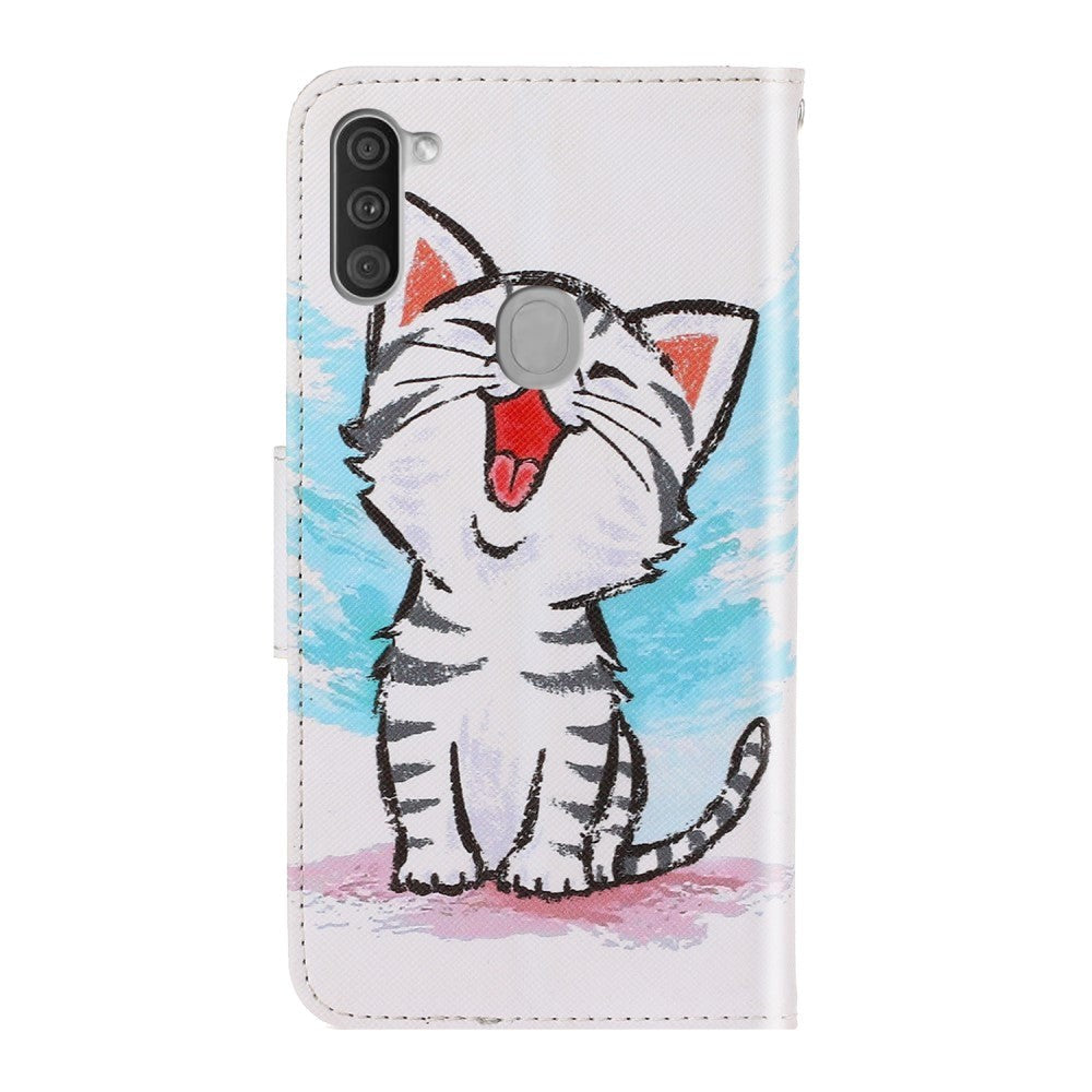 Samsung Galaxy M11 Læder Cover m. Pung - Hvid Kat