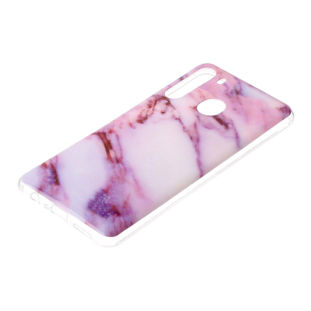Samsung Galaxy A21 Fleksibel Plastik Cover m. Marble Print - Lilla Marmor