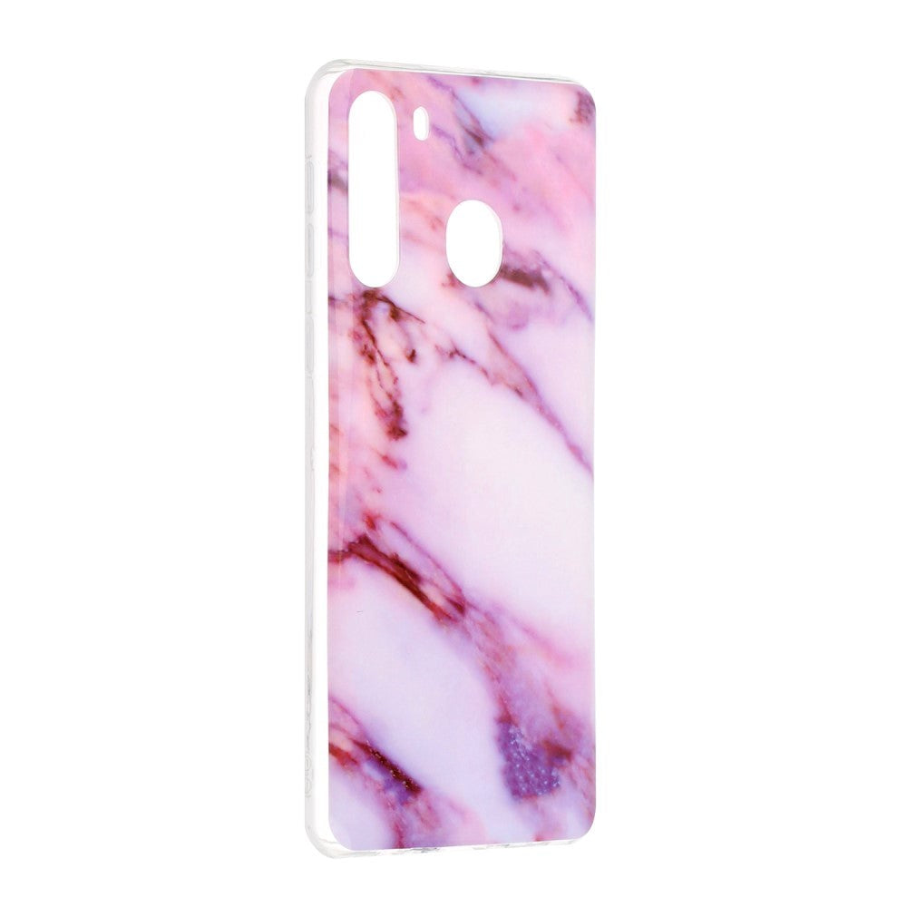 Samsung Galaxy A21 Fleksibel Plastik Cover m. Marble Print - Lilla Marmor