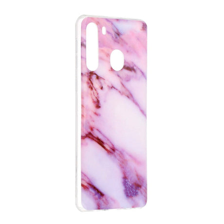 Samsung Galaxy A21 Fleksibel Plastik Cover m. Marble Print - Lilla Marmor