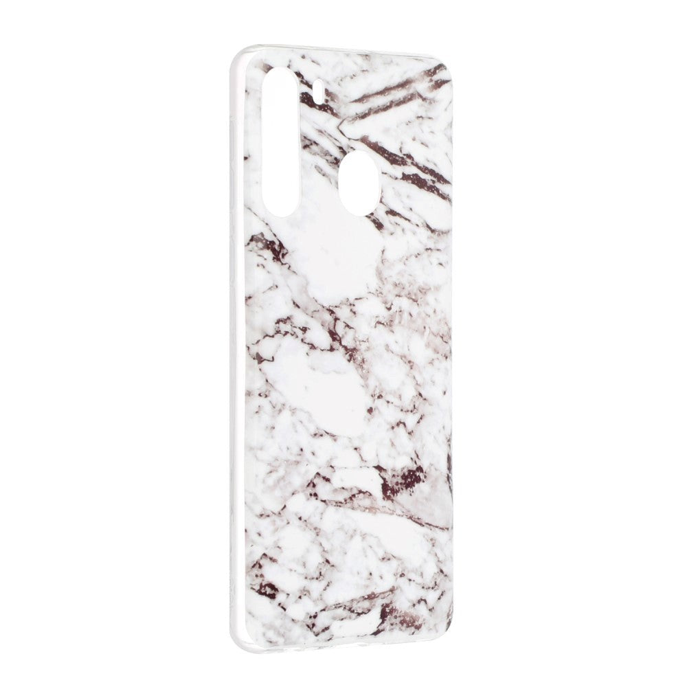Samsung Galaxy A21 Fleksibel Plastik Cover m. Marble Print - Hvid Marmor