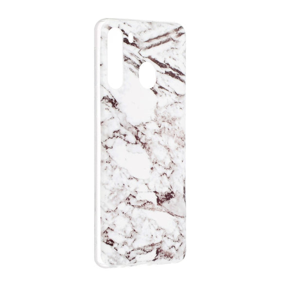Samsung Galaxy A21 Fleksibel Plastik Cover m. Marble Print - Hvid Marmor