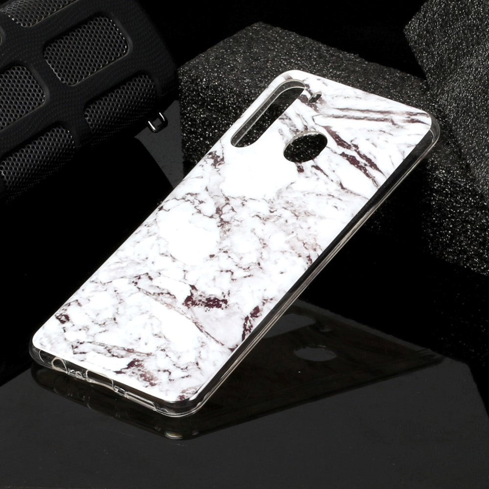 Samsung Galaxy A21 Fleksibel Plastik Cover m. Marble Print - Hvid Marmor