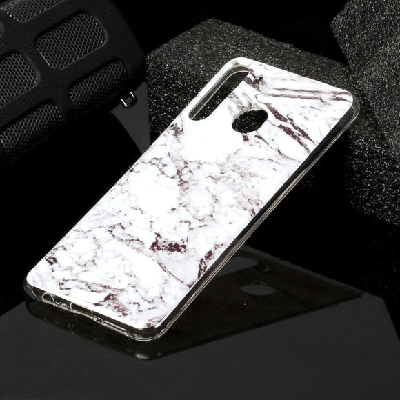Samsung Galaxy A21 Fleksibel Plastik Cover m. Marble Print - Hvid Marmor