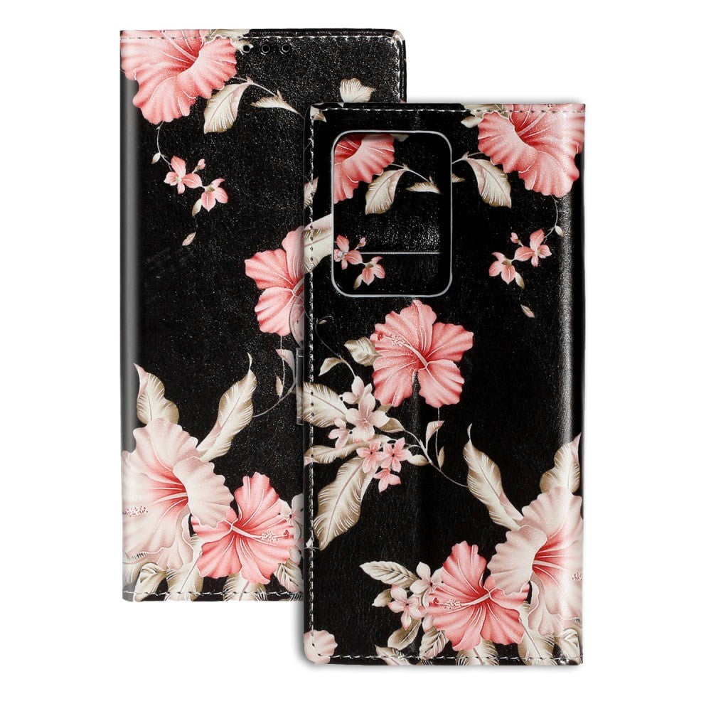 Samsung Galaxy S20 Pink Flowers Cover m. Pung - Sort / Lyserød