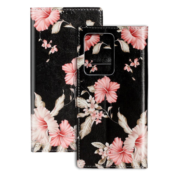 Samsung Galaxy S20 Pink Flowers Cover m. Pung - Sort / Lyserød