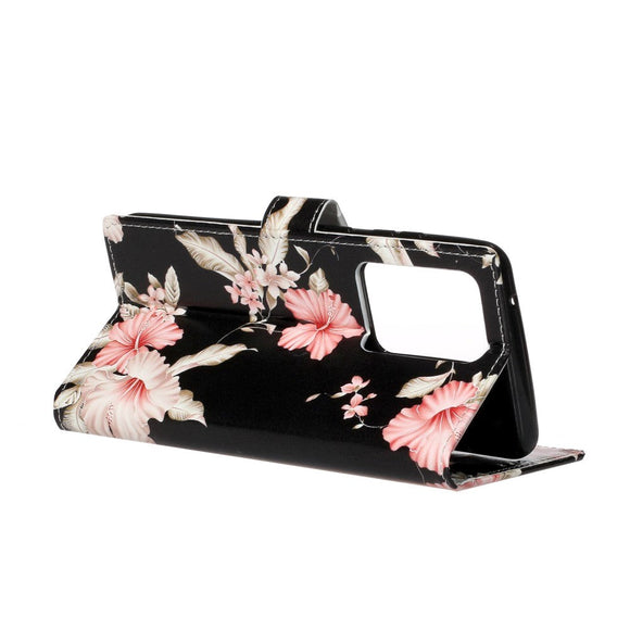 Samsung Galaxy S20 Pink Flowers Cover m. Pung - Sort / Lyserød