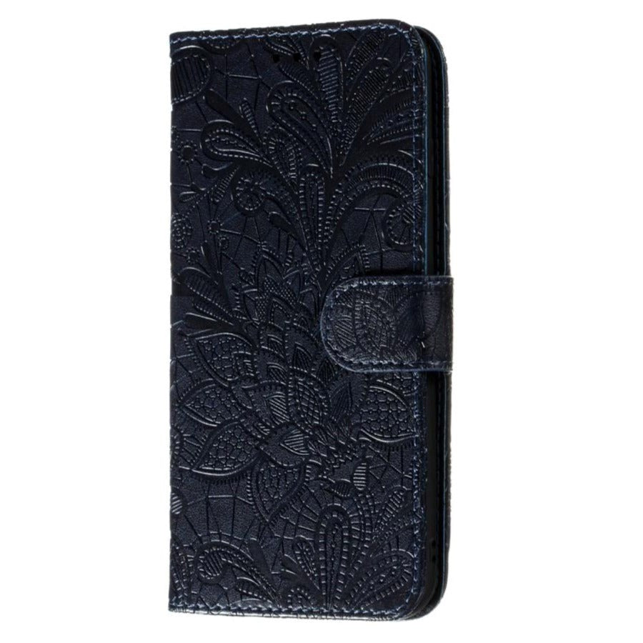 Samsung Galaxy M11 Blomster Blonder Læder Flip Cover - Sort
