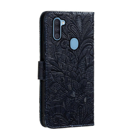 Samsung Galaxy M11 Blomster Blonder Læder Flip Cover - Sort