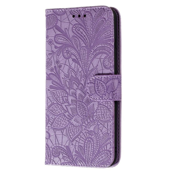 Samsung Galaxy M11 Blomster Blonder Læder Flip Cover - Lilla