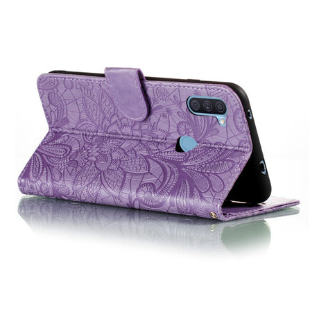Samsung Galaxy M11 Blomster Blonder Læder Flip Cover - Lilla