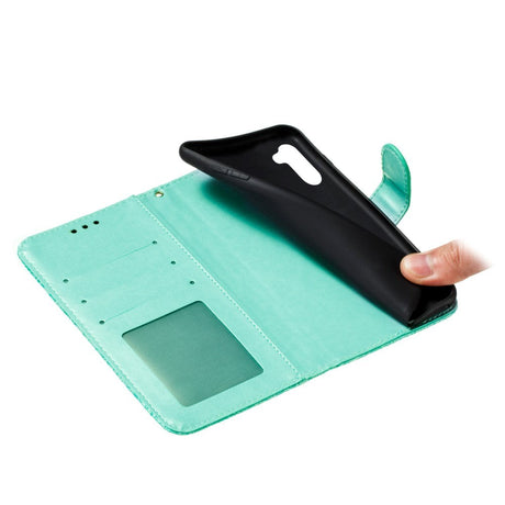 Samsung Galaxy M11 Blomster Blonder Læder Flip Cover - Turkis