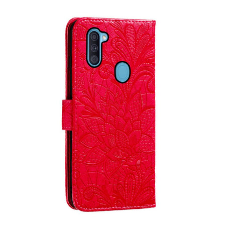 Samsung Galaxy M11 Blomster Blonder Læder Flip Cover - Rød