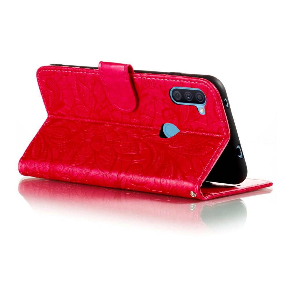 Samsung Galaxy M11 Blomster Blonder Læder Flip Cover - Rød