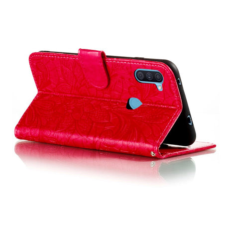 Samsung Galaxy M11 Blomster Blonder Læder Flip Cover - Rød