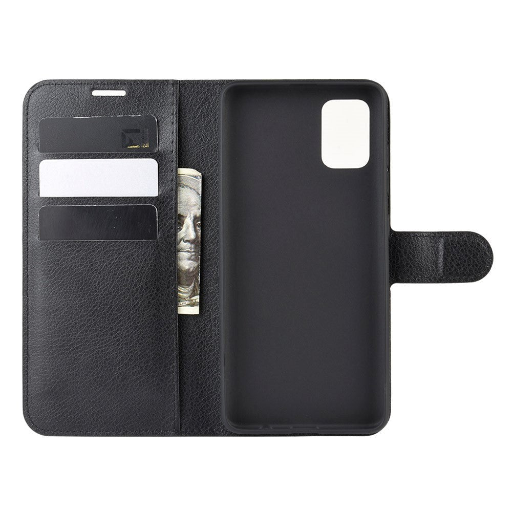 Samsung Galaxy A51 (5G) Litchi Læder Cover m. Pung - Sort
