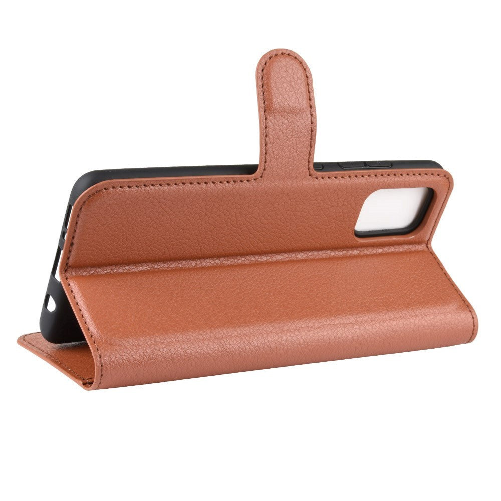 Samsung Galaxy A51 (5G) Litchi Læder Cover m. Pung - Brun