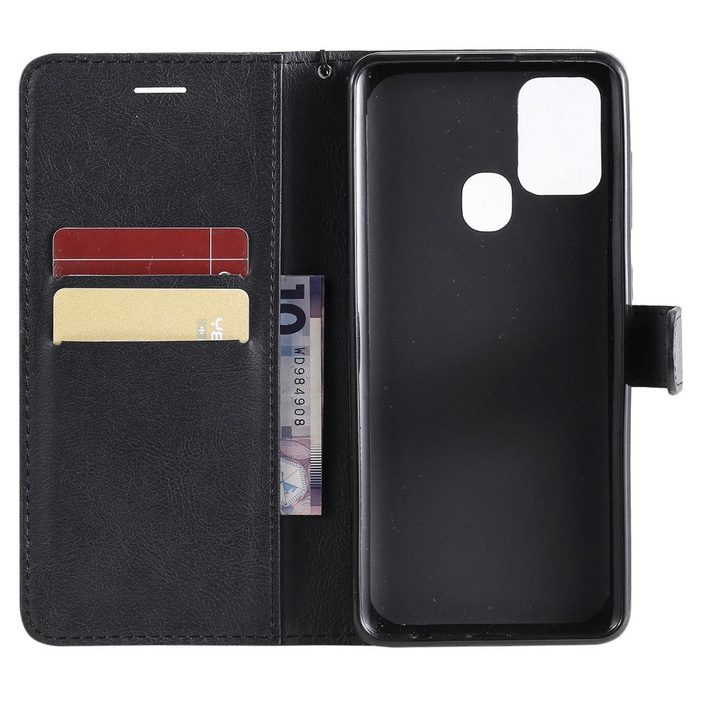 Samsung Galaxy A21s Læder Cover m. Pung og Strop - Sort