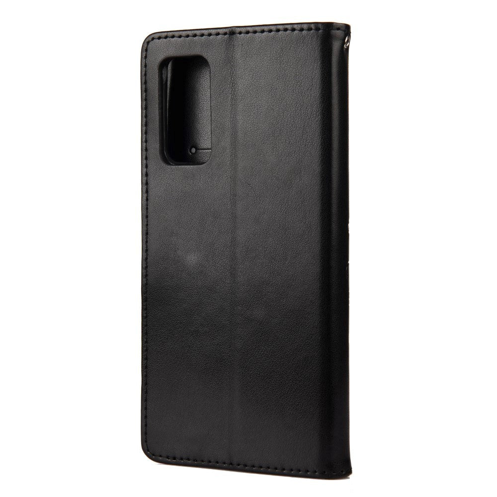 Samsung Galaxy S20 FE / S20 FE (5G) Læder Cover m. Pung - Blomster Imprint - Sort