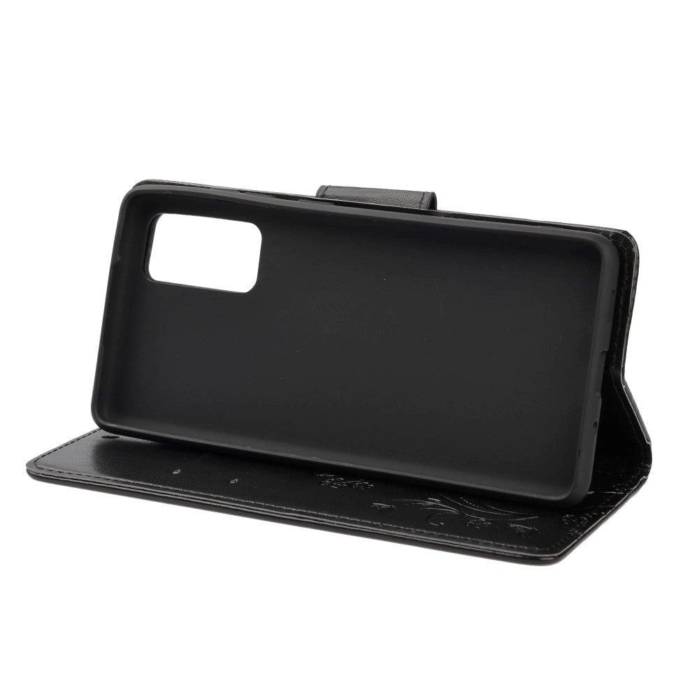 Samsung Galaxy S20 FE / S20 FE (5G) Læder Cover m. Pung - Blomster Imprint - Sort