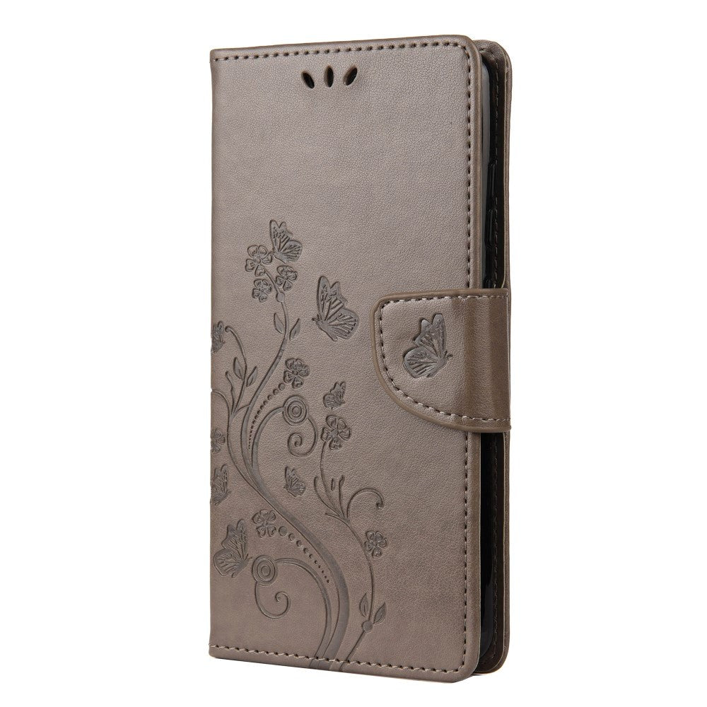 Samsung Galaxy S20 FE / S20 FE (5G) Læder Cover m. Pung - Blomster Imprint - Grå