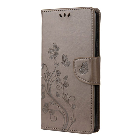 Samsung Galaxy S20 FE / S20 FE (5G) Læder Cover m. Pung - Blomster Imprint - Grå