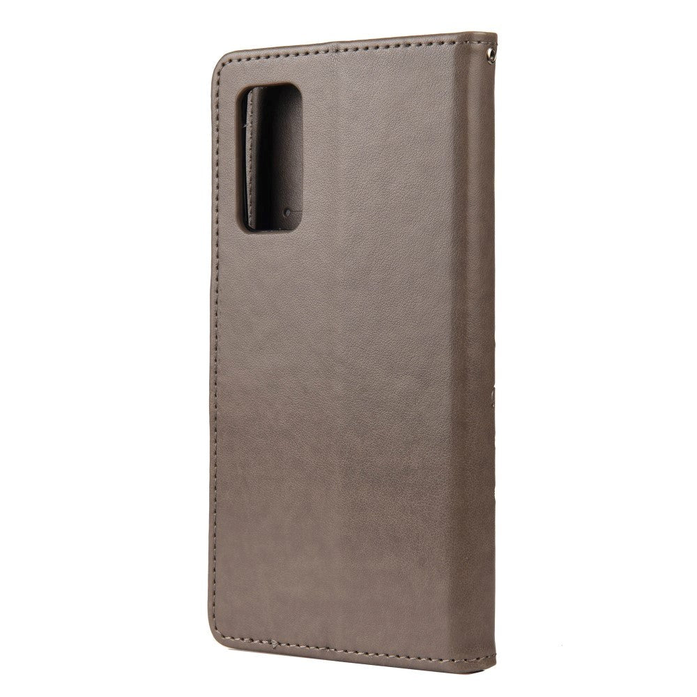 Samsung Galaxy S20 FE / S20 FE (5G) Læder Cover m. Pung - Blomster Imprint - Grå