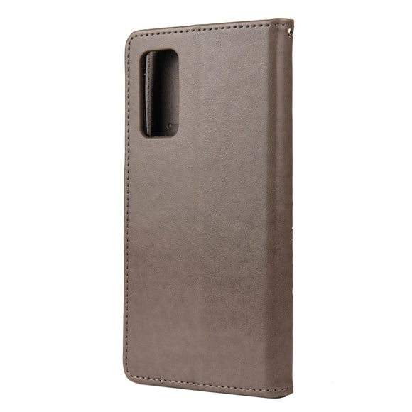 Samsung Galaxy S20 FE / S20 FE (5G) Læder Cover m. Pung - Blomster Imprint - Grå