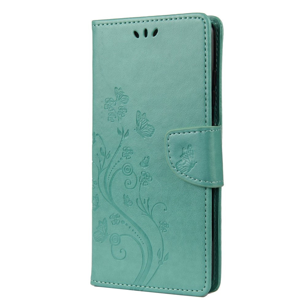 Samsung Galaxy S20 FE / S20 FE (5G) Læder Cover m. Pung - Blomster Imprint - Grøn