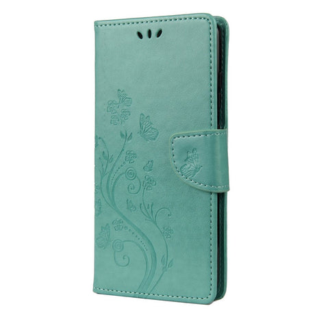 Samsung Galaxy S20 FE / S20 FE (5G) Læder Cover m. Pung - Blomster Imprint - Grøn