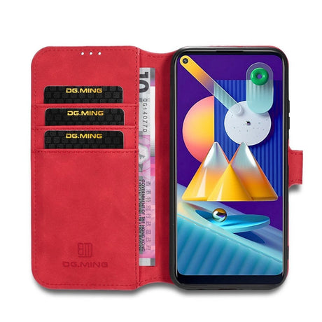 Samsung Galaxy M11 DG.MING Retro Læder Cover m. Pung - Rød