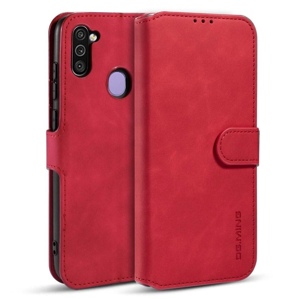 Samsung Galaxy M11 DG.MING Retro Læder Cover m. Pung - Rød