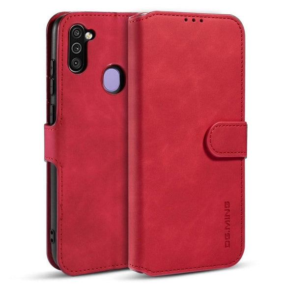 Samsung Galaxy M11 DG.MING Retro Læder Cover m. Pung - Rød