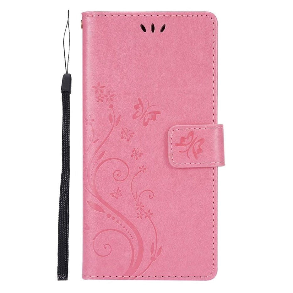 Samsung Galaxy S21 Læder Cover m. Pung - Blomster Imprint - Lyserød