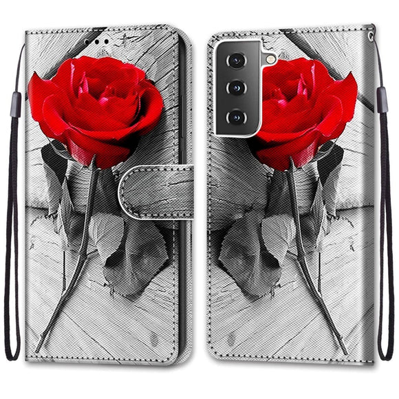 Samsung Galaxy S21 Læder Cover m. Pung - Rød Rose