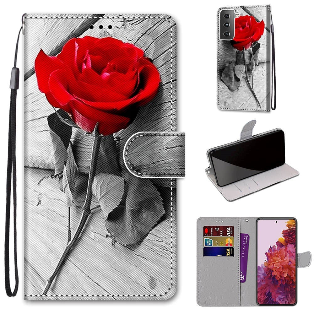 Samsung Galaxy S21 Læder Cover m. Pung - Rød Rose
