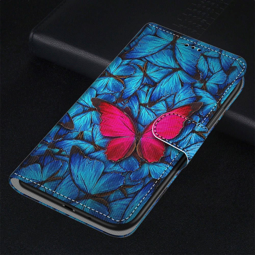 Samsung Galaxy S21 Læder Cover m. Pung - Pink Sommerfugl