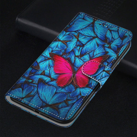 Samsung Galaxy S21 Læder Cover m. Pung - Pink Sommerfugl