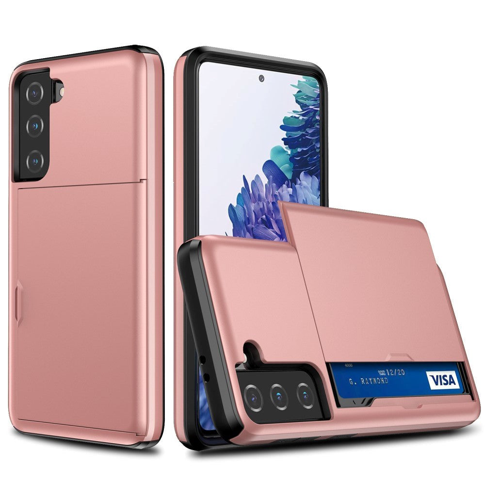 Samsung Galaxy S21 Hybrid Håndværker Cover m. Kortholder - Rose Gold