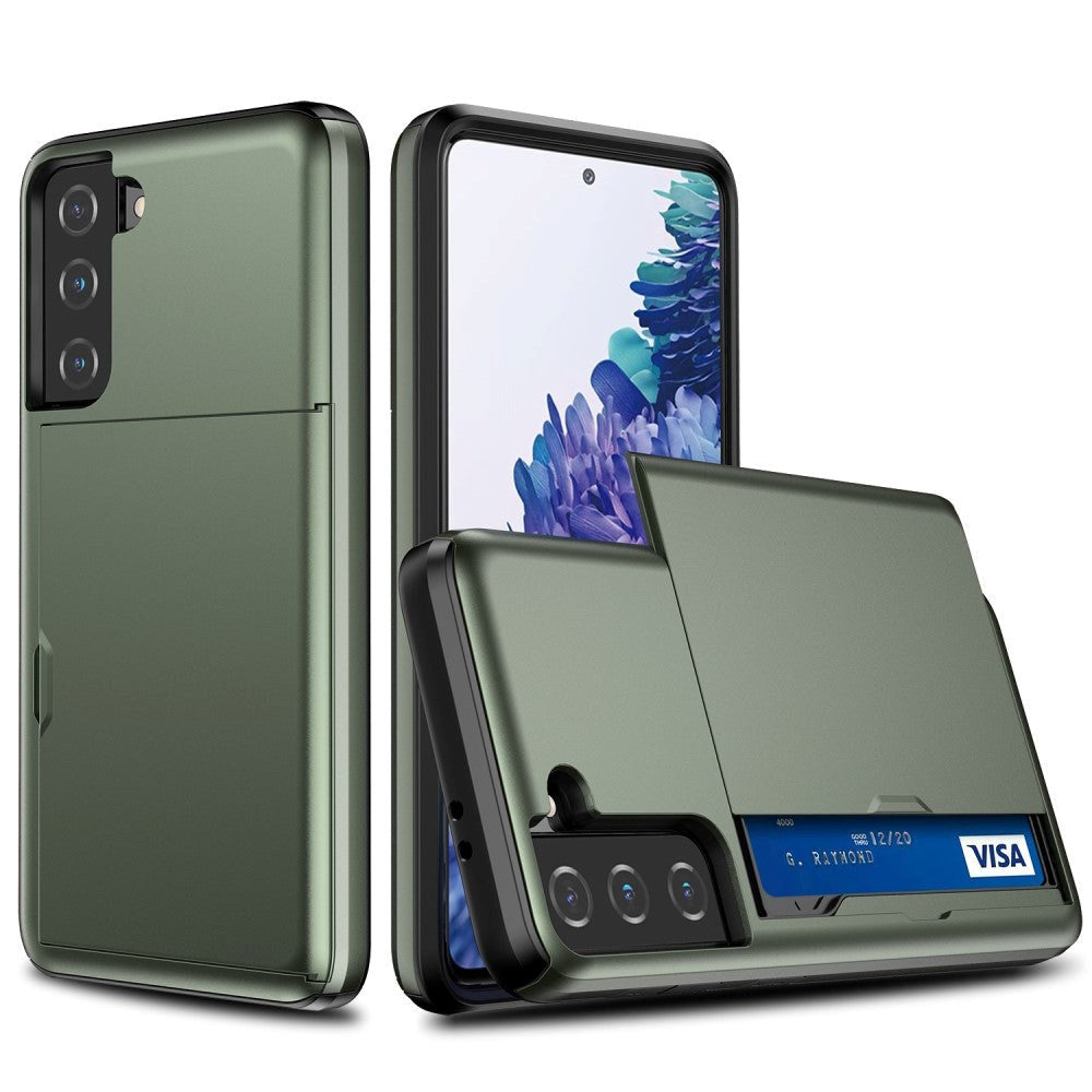 Samsung Galaxy S21 Hybrid Håndværker Cover m. Kortholder - Mørk Grøn