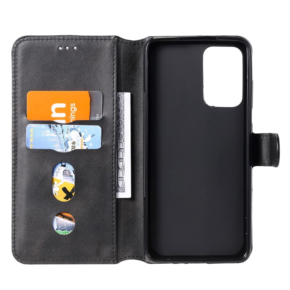 Samsung Galaxy A52s (5G) / A52 (4G / 5G) Blankt Læder Flip Cover m. Kortholder & Ståfunktion - Sort