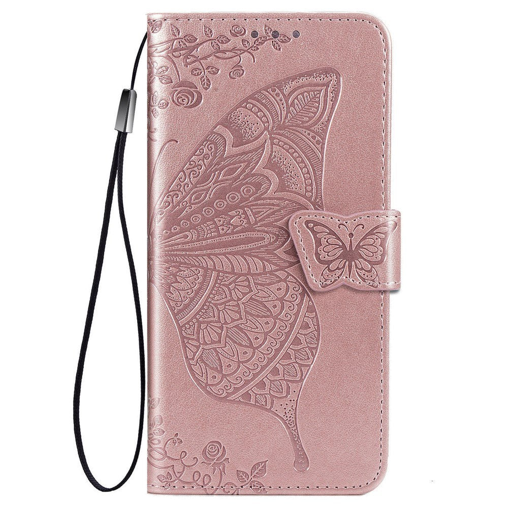 Samsung Galaxy A52s (5G) / A52 (4G / 5G) Læder Cover m. Pung Sommerfugl - Rose Gold