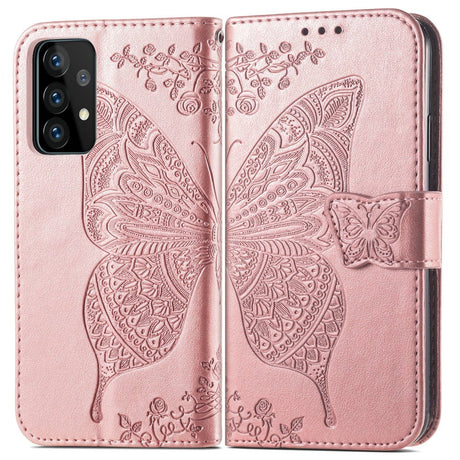 Samsung Galaxy A52s (5G) / A52 (4G / 5G) Læder Cover m. Pung Sommerfugl - Rose Gold