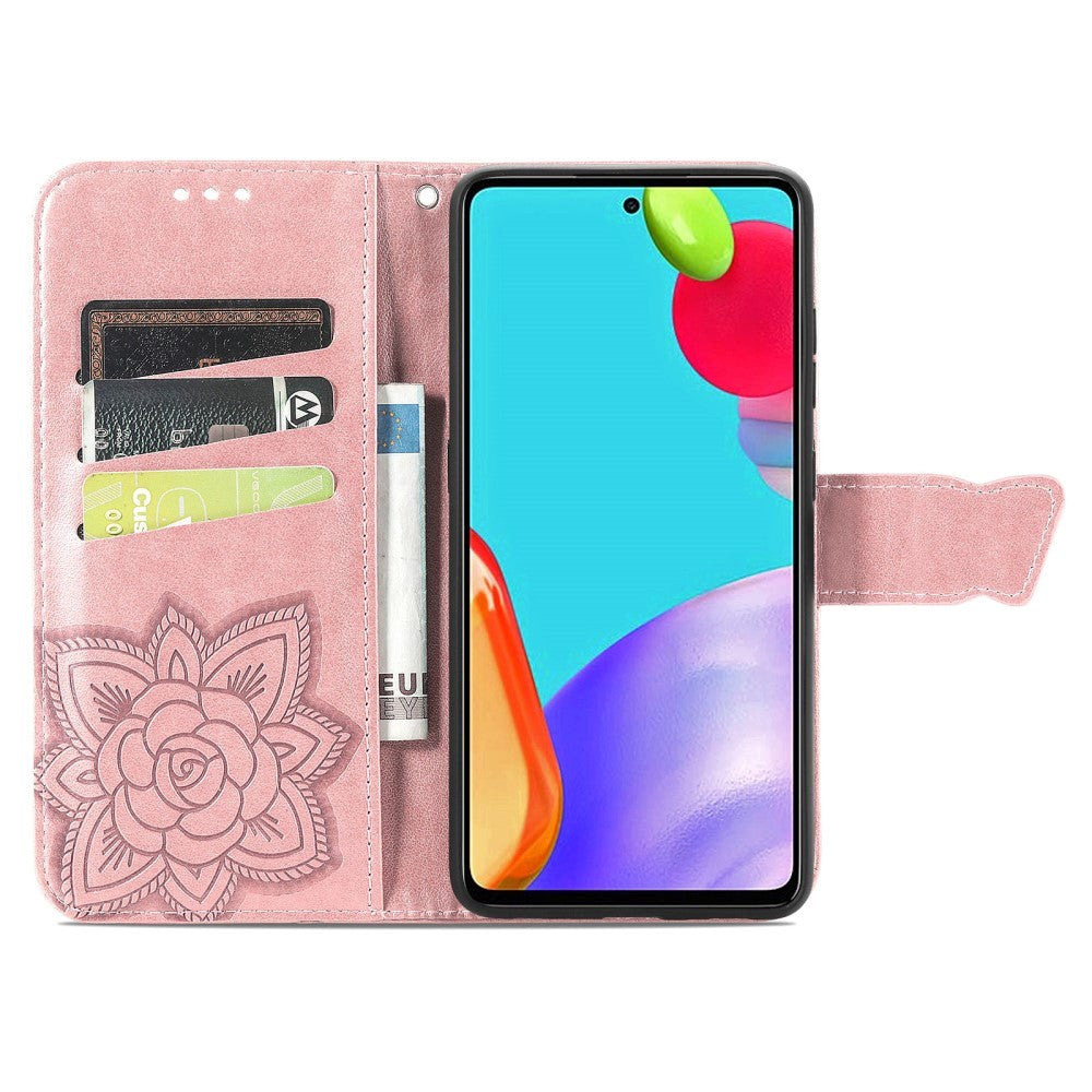 Samsung Galaxy A52s (5G) / A52 (4G / 5G) Læder Cover m. Pung Sommerfugl - Rose Gold