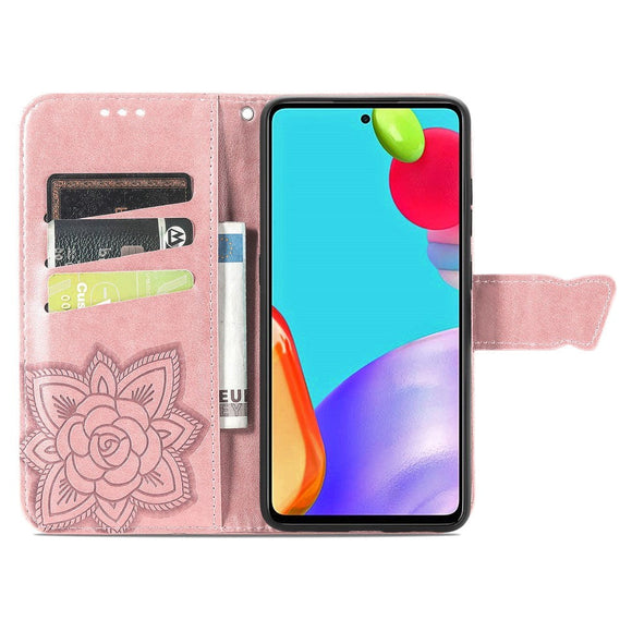 Samsung Galaxy A52s (5G) / A52 (4G / 5G) Læder Cover m. Pung Sommerfugl - Rose Gold